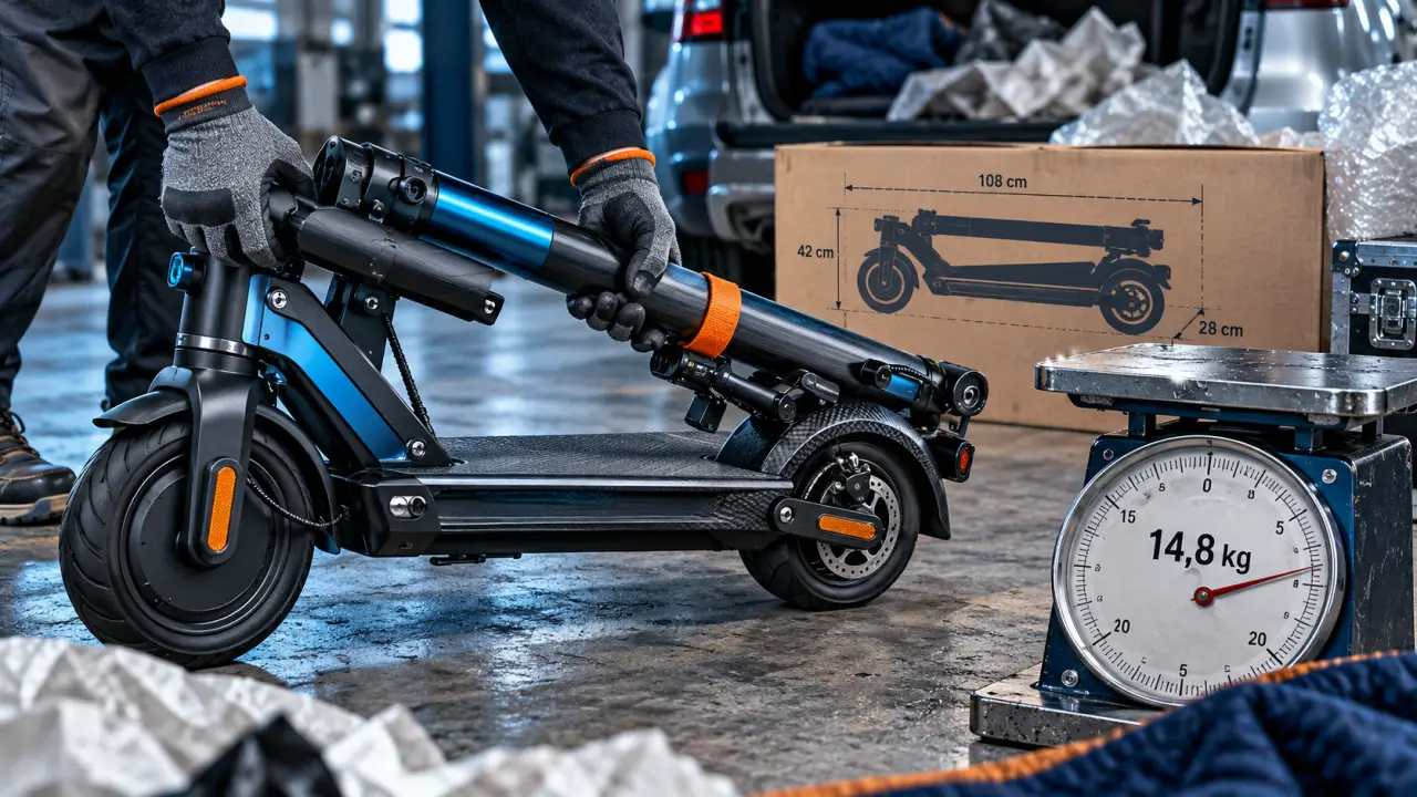 Scooter électrique pliable léger : balance montre 14,8 kg